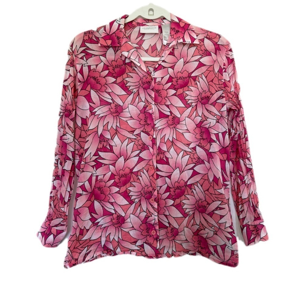 Liz Claiborne Pink Floral Button-Up Blouse